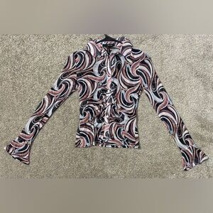 Minette Mesh Button Down Shirt With Collar (S)